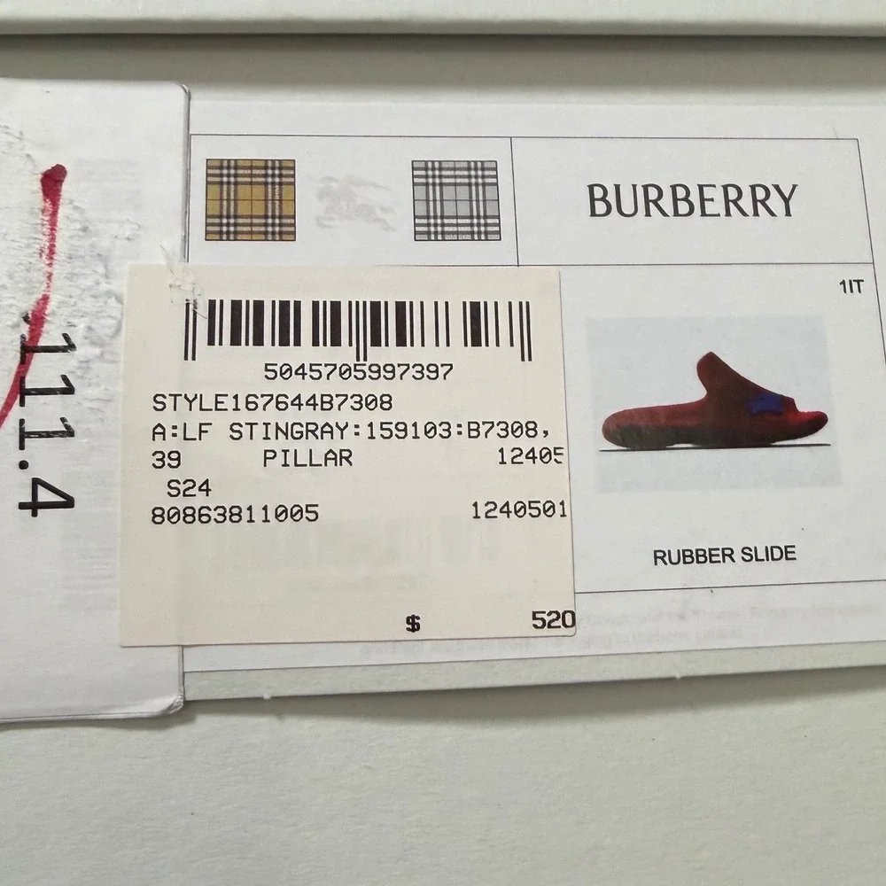 Burberry Stingray Rubber Slides Mens 39 Red Blue EKD Equestrian Knight Sandals